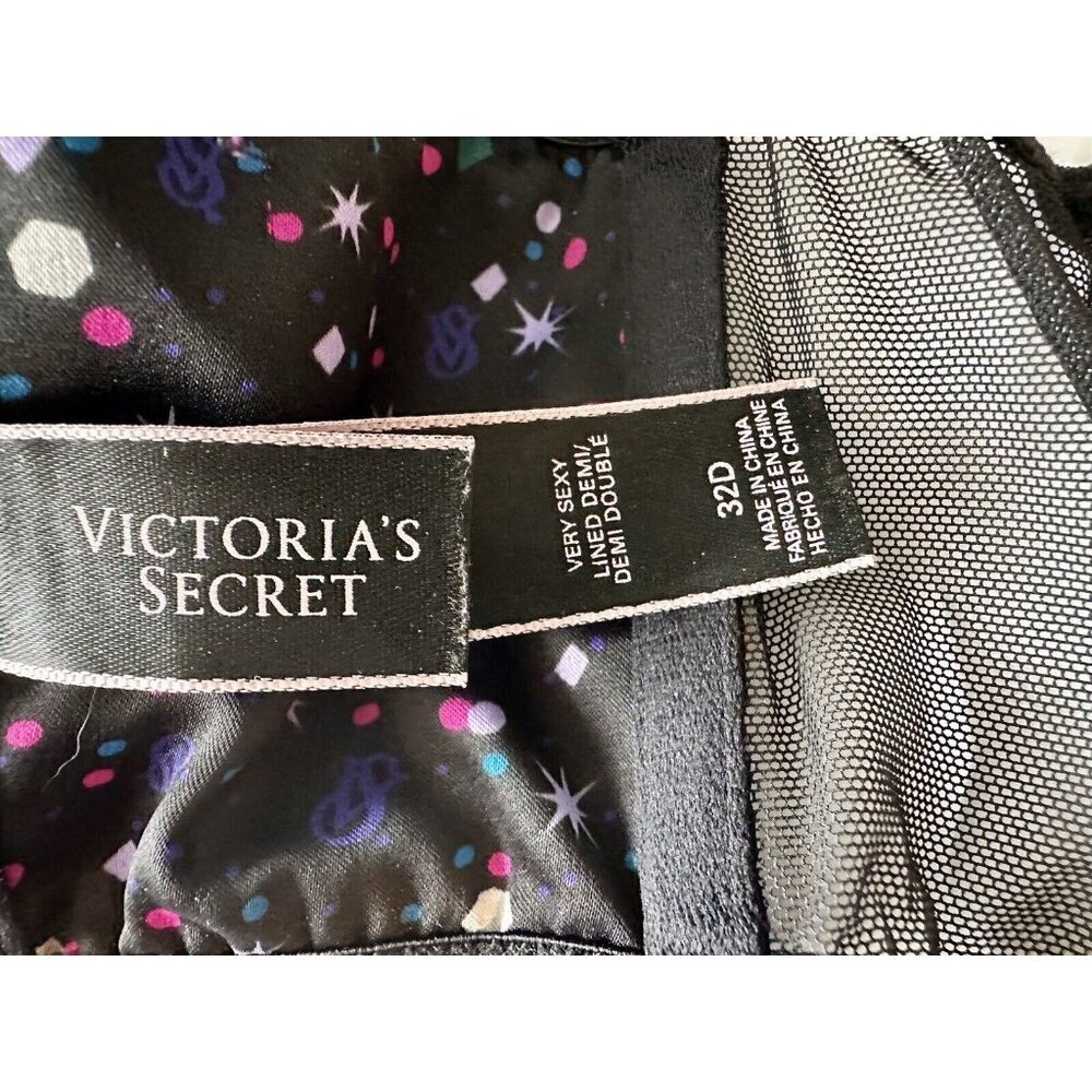 Victoria's Secret Very Sexy Lined Demi Bra Stars Galaxy Black Pink Sz 32D - Picture 6 of 8